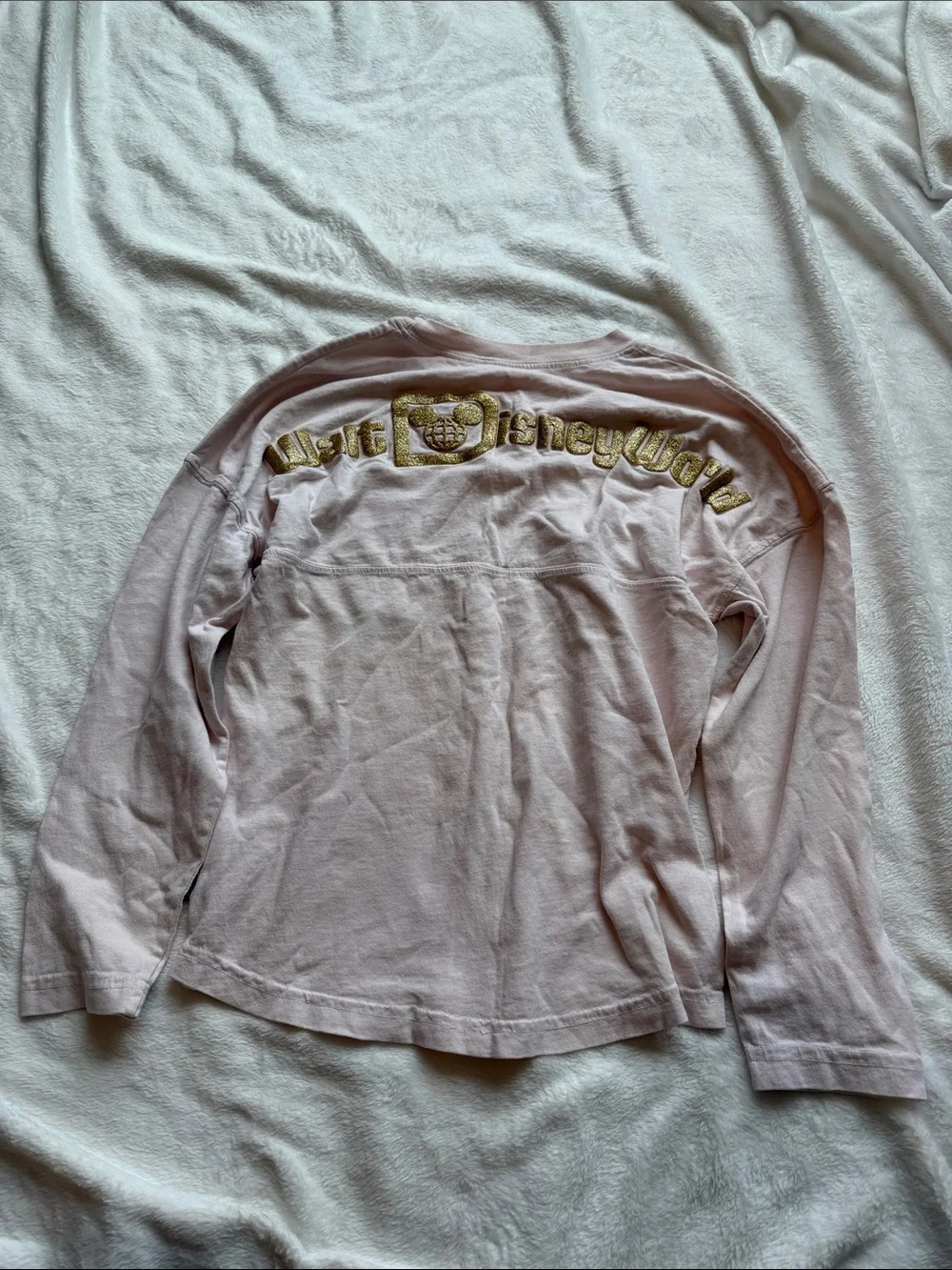 Disney Light Pink Long Sleeve Crewneck Top with Embroidered Patch